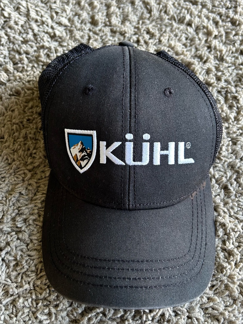 Kuhl Cap Mens Black Mesh Mountain Shield Big Logo OSFA Adjustable Trucker Hat